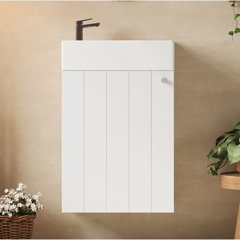 Mobile lavabo sospeso 41 x 23 x 62,5 cm con lavandino in ceramica, porta Soft-Close, bianco DESVIAE (1/5)