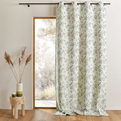 Rideau jacquard polycoton motifs végétaux Vert 140x260 cm