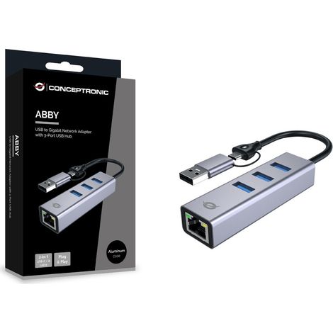 CONCEPTRONIC Adapter USB-C/-A3.0-GbE+3x-A3.0  5Gbs       gr (ABBY25G)