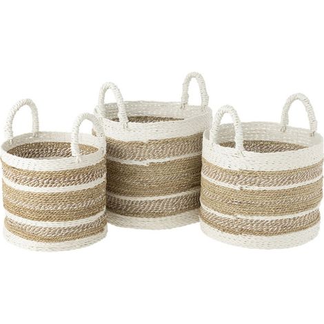 Lot de 3 Paniers de Rangement "Caro" 45cm Naturel & Blanc (1/3)