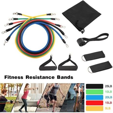 Set Elastique Musculation - Bandes de Résistance - 11 pièces - Haute Résistance - Fitness - Yoga (1/4)
