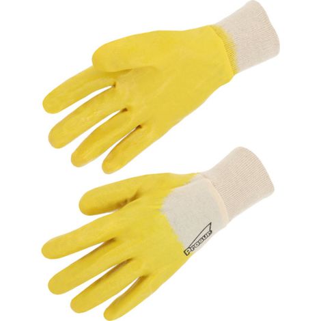 Gants de protection légers en coton et enduits nitrile 3/4 pour surfaces humides et huileuses SINGER SAFETY (Lot de 10) Jaune 10 (1/3)