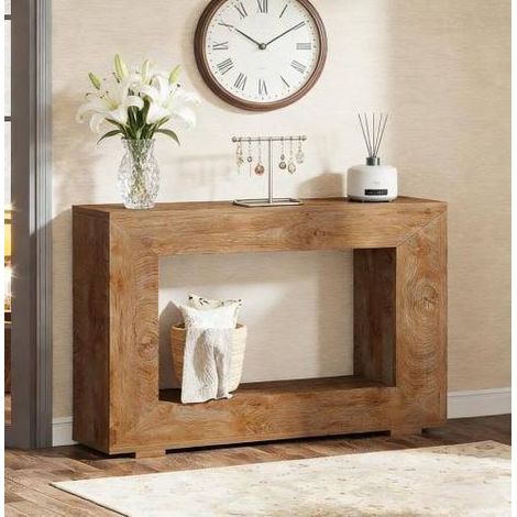 Tavolo consolle 120x30x83.5 cm marrone in legno con contenitore stile rustico (1/5)
