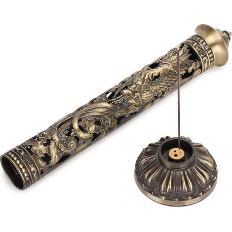 Brûleur d'encens en bronze, motif dragon et phénix en relief, ornement artisanal pour salon de thé (1/5)