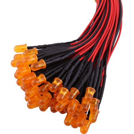 Lot de 50 LED 5mm orange diffusées, câblées DC12V, diodes lumineuses multicolores pour projets DIY, éclairage 12 volts
