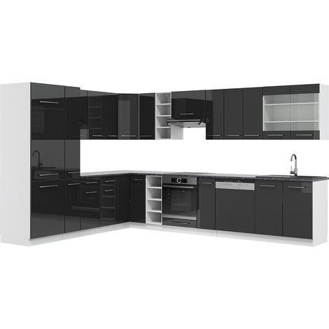 Cuisine en angle Fame-Line, Anthracite Haute brillance/Blanc, 347 x 257 cm, PT Anthracite, Vicco