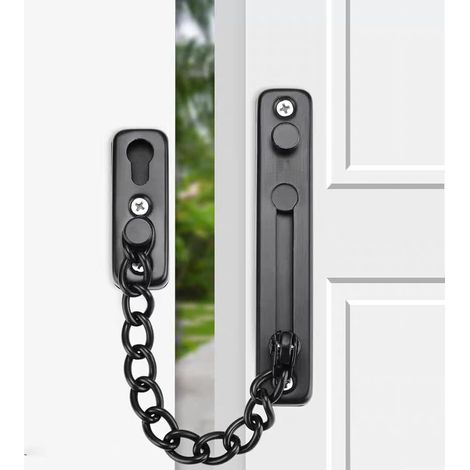 Serrure à chaîne de porte de sécurité Loquet de verrouillage de porte robuste avec boutons-pression à ressort Serrures à chaîne en acier inoxydable pour porte intérieure (1/5)