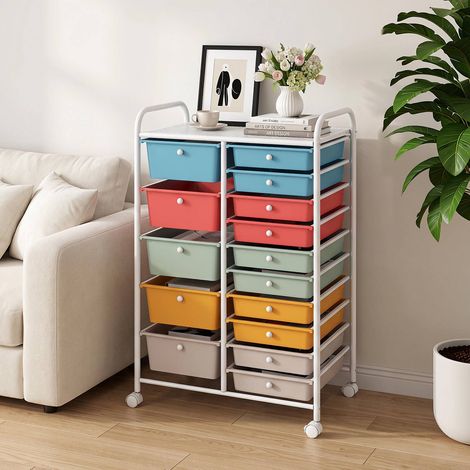 15-Drawer Rainbow Rolling Storage Cart with Lockable Wheels (1/5)