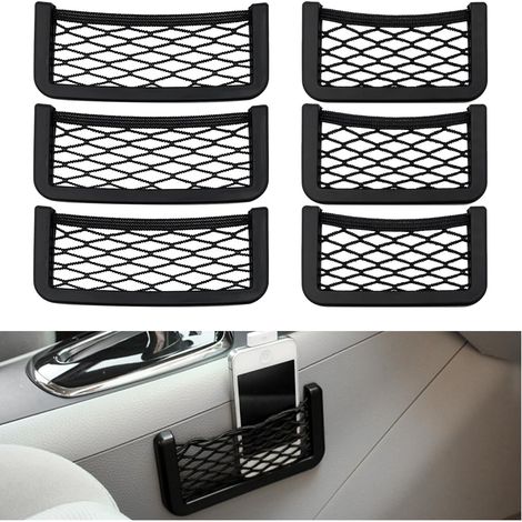 Set di 6 retine porta cellulare per auto, rete universale per riporre oggetti sul sedile con nastro biadesivo, rete portaoggetti per telaio auto, organizer per interni (1/5)