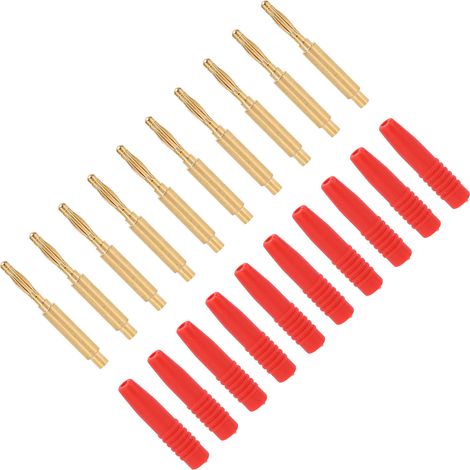 Lot de 10 fiches bananes, connecteurs mâles plaqués or de 2 mm, fiches métalliques isolées avec boîtier, adaptées aux équipements de test. (1/5)