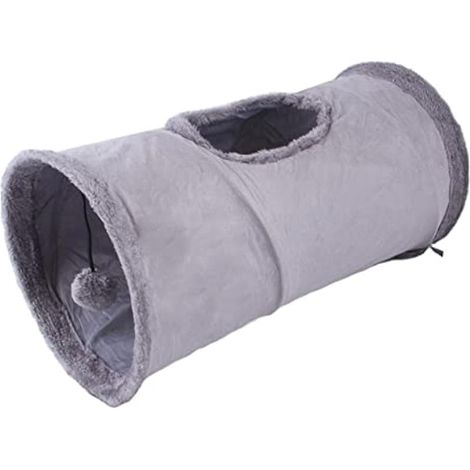 Tunnel pour Chat, Tunnel Lapin, Tunnel Pliable pour Chat avec 1 Trous, pour Chats, Lapins, Pliable Tunnel De Jeu pour Les Chats Lapins Chiens Cochons d'Inde Animaux De Compagnie, Gris (1/4)
