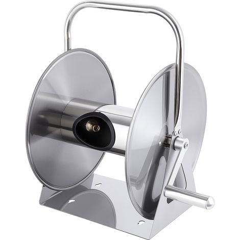 FLASIDU Dévidoir tuyau sur roues - matériau en acier inoxydable, Équipé d'un tuyau d'arrivée d'eau de 2 mètres – Capacité 40m Ø13mm – Assemblage facile - Peut être fixé au mur ou au sol,28×20×42cm (1/5)