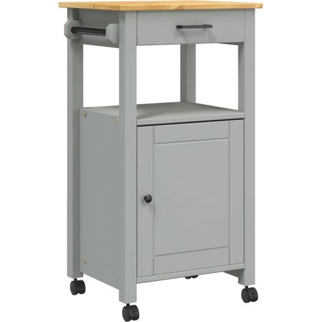 Desserte de cuisine en Pin massif Kitcha 48cm - 1 porte et 1 tiroir-Gris (1/5)