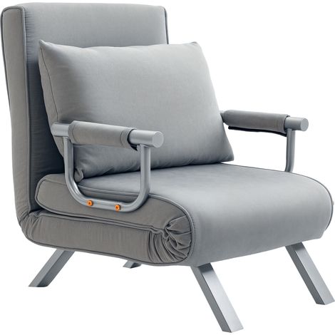 4in1 Faux Suede Chair Bed Light Grey (1/5)