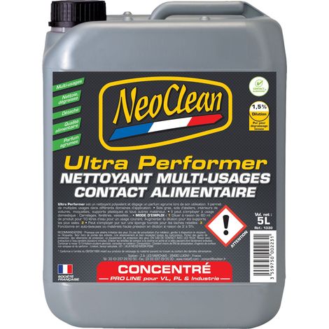 Nettoyant multi-usages contact alimentaire ULTRA PERFORMER - bidon de 5 litres - Ce produit de marque NEOCLEAN est neuf.