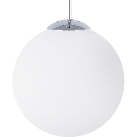 Lámpara colgante de cristal blanco con elementos plateados en forma de globo pequeño 1 luz moderna Barrow S