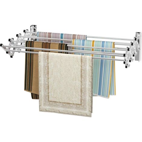COSTWAY Porte-Serviettes Extensible Mural - 8 Barres en Acier Inox. 86 x 62 x 22 CM pour Salle de Bain Argent (1/5)