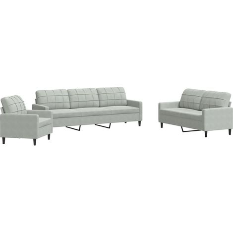 Ensemble de Canapé  Sofas 4 pcs avec coussins Gris clair Velours