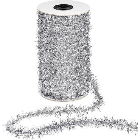 Glänzender Weihnachtskranz, Weihnachtsbaumkranz, Metallkranz, Weihnachtsschmuckkranz, dünnes und glänzendes Weihnachtsbaumband (silber) (1/5)