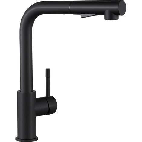 Robinet Cuisine Noir, Mitigeur Cuisine Extensible avec Douchette, Robinet d'Évier en Acier Inoxydable Matte Noir, Facile à Installer (1/5)