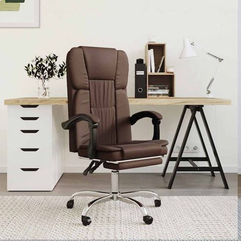 vidaXL Silla de oficina reclinable cuero sintético marrón (1/5)