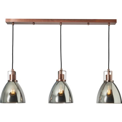 Litecraft Indy Ceiling Diner Pendant Smoke Tinted Glass Shaded 3 Light - Copper (1/5)
