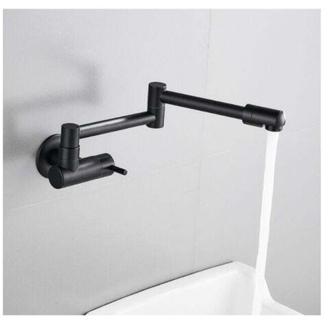 Robinet mural de cuisine noir en laiton – Mitigeur télescopique rabattable – Valve en céramique pour contrôle précis – Installation facile (1/3)