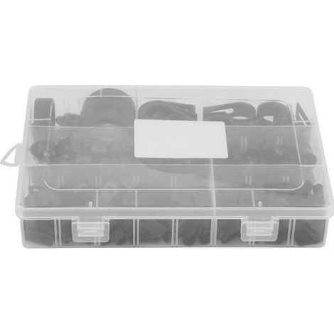 Plastic and Nylon P cable clips, 200 pieces, assorted box for cable conduit kit (black) (1/5)