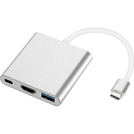 Adaptateur USB-C vers HDMI, convertisseur multiport 3 en 1 USB Type-C vers HDMI 4K, compatible USB 3.0 et USB-C Power Delivery (1/5)