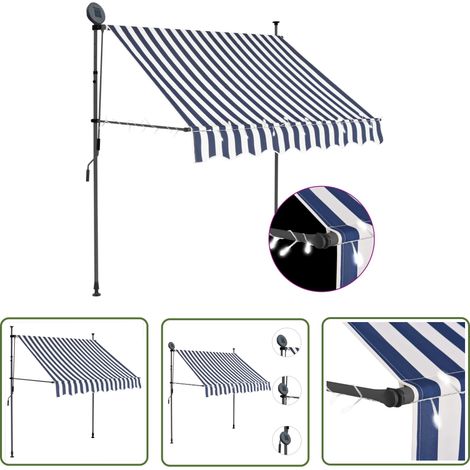 The Living Store Einziehbare Markise Handbetrieben mit LED 100 cm Blau und Weiß - Markise - Sonnenschutz - Gartensonnenmarkise - Terrassenmarkise - Balkonschutz (1/5)