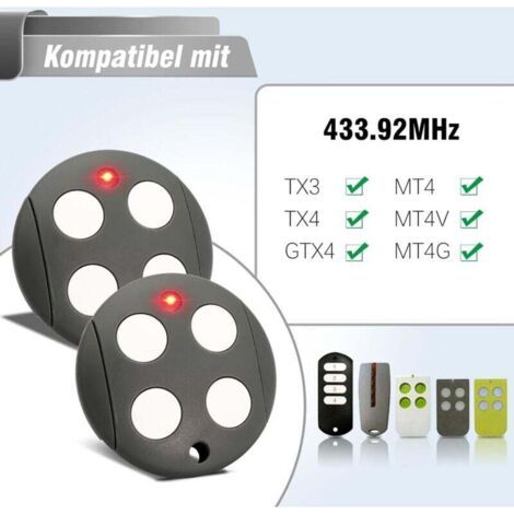 NALOOKAMIC 433,92 MHz Telecommande Portail, Lot de 2 Telecommande Porte de Garage Compatible avec Telecommande Mhouse GTX4, Rolling Code, 4 Canaux (1/3)