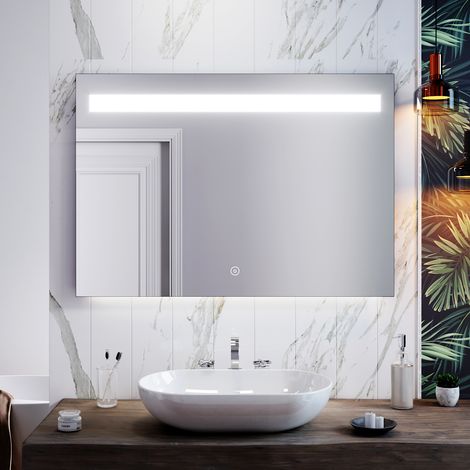 SIRHONA Specchio da Bagno Illuminato a LED, Specchio da Parete da Bagno 1000 x 700 mm con Touch Control e Anti Appannamento, Impermeabile IP44