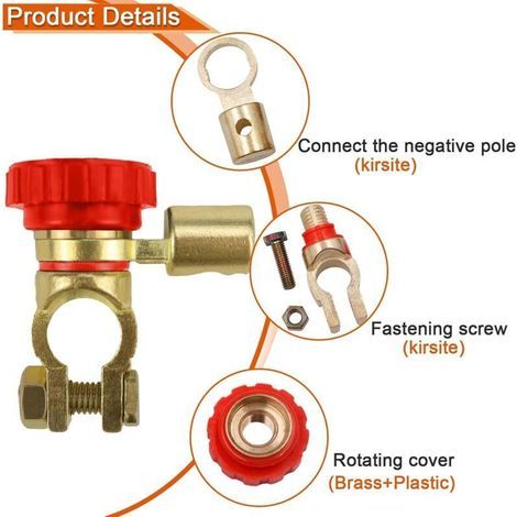 Interrupteur de Déconnexion de Batterie 12 V Universel en Alliage de Zinc pour Voiture – Tête Rouge – Convient Bornes 15,5 à 17 mm (1/3)