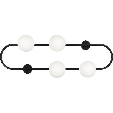 Lampada da parete con 4 luci a forma di globo e paralume in vetro base metallo nero opaco Yango
