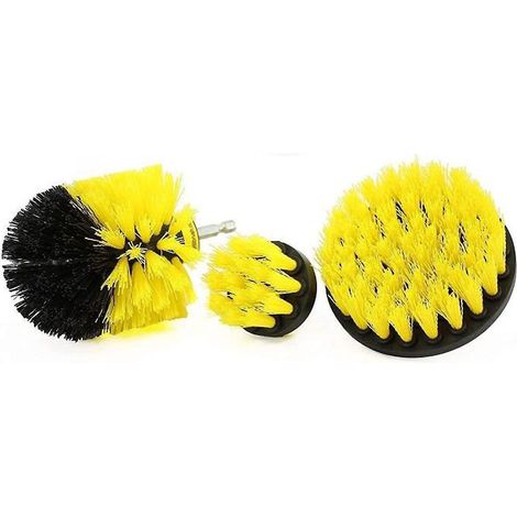 set 3pcs Brosse Perceuse Lectrique Nettoyage Jaune Pr Salle De Bains Cuisine Mnage Outil Auto Voiture Baignoire (1/5)