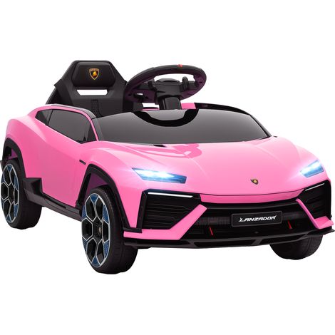 AIYAPLAY coche eléctrico para niños de +3 años, Lamborghini, coche de batería 12V, mando a distancia 2,4 G, motor doble, rosa