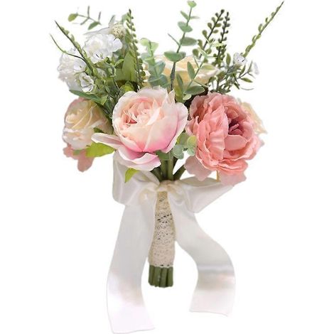 Künstlicher Blumenstrauß mit Schleife, simulierter Brautjungfernstrauß, elegante und realistische Blumendekoration. (1/4)