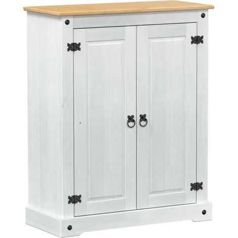Meuble à chaussures blanc, dimensions : 86 x 38,5 x 108 cm, en pin massif. (1/5)