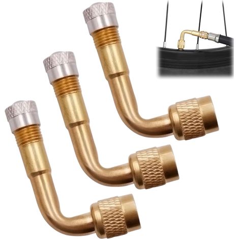 3 Pièces Rallonge Valve Pneu 90 Degrés, Adaptateur de Valve en Cuivre, Adaptateur Valve Pneu Raccord Prolongateur Coudée avec Embout de Gonflage Universel pour Voiture Camion Moto Vélo Scooter (1/5)