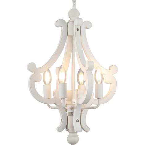 Lustre Blanc Bougie Lustre à 4 Lumières De Style Campagnard Vintage - Convient Pour La Salle à Manger, La Chambre, La Cuisine, L'Entrée Et Le Couloir (1/5)