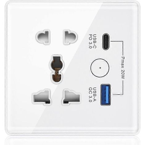 Tuya Smart-Steckdose mit USB-C- und USB-Schnellladefunktion sowie Fernbedienungstimer, weiß (1/5)