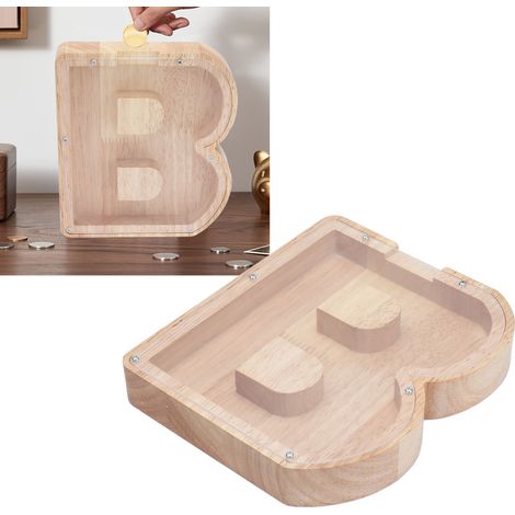 Sparschwein aus Holz, zur Dekoration von Zuhause oder Büro, Buchstabe B (1/5)