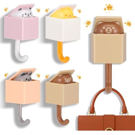4 crochets à clés chat, crochets muraux animaux mignons pour enfants, crochets adhésifs créatifs pop-up, décoration durable pour chambre bébé, porte-clés chat sans perçage, crochets muraux pour chambr