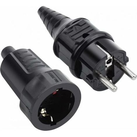 Pair Jeu de fiches mâles et femelles en caoutchouc, 250V 16A, étanche IP44 européen, noir (1/5)