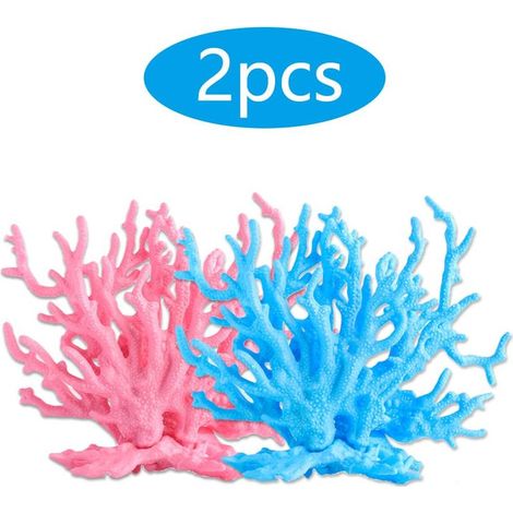 Künstliche Korallen-Aquariendekoration, 2 Stück, künstliche Korallendekorationen aus Kunststoff, Simulations-Aquarienpflanzen, Aquarienpflanze für die Unterwasser-Aquariendekoration (Blau, Rosa) (1/5)