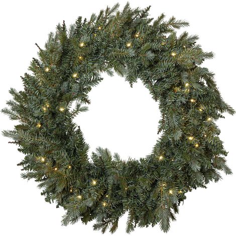 Star Trading Couronne de Noël artificielle LED Greyland, vert, minuterie, extérieur, blanc chaud, batterie, 80cm