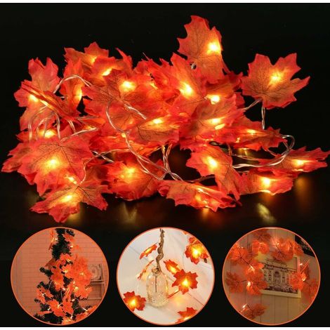 Autumn Maple Leaf String Lights with Remote Control Timer, Waterproof Thanksgiving Decorations, Battery Operated String Lights for Indoor Outdoor Holiday Party (20 LED) (1/5)