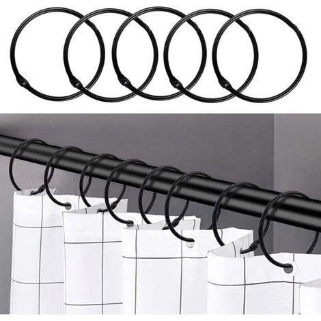 24 anneaux de rideau de douche - Noir - Crochets de rideau de douche antirouille pour salle de bain - Anneaux de rideau de douche ronds décoratifs et crochets de tringle de rideau de douche (1/5)