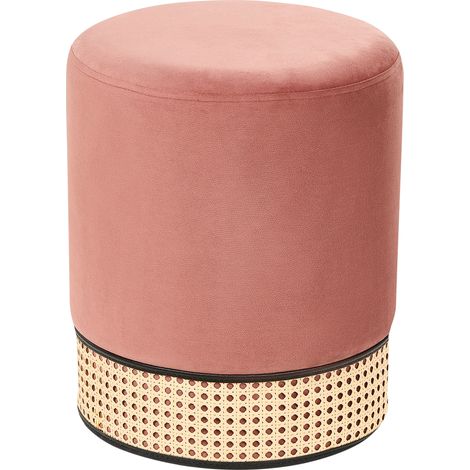 Puf tapizado de terciopelo glamour ratán tejido anillo sólido patrón rosa Yankton