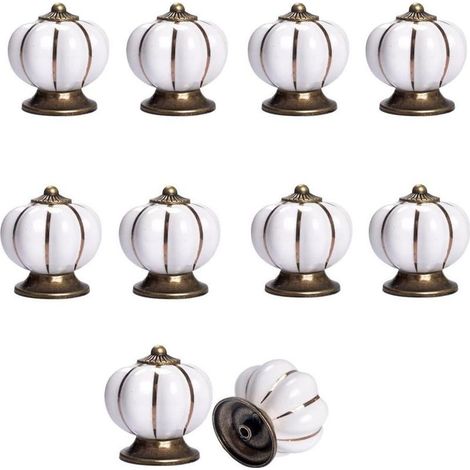10 Pcs Boutons Vintage De Citrouille En Céramique 40x40mm(Diamètre x Hauteur), Poignee De Meuble Antique, Boutons De Portes Tiroirs Poignée De Traction Avec Vis Pour Cuisine Placard, Commode, Armoire